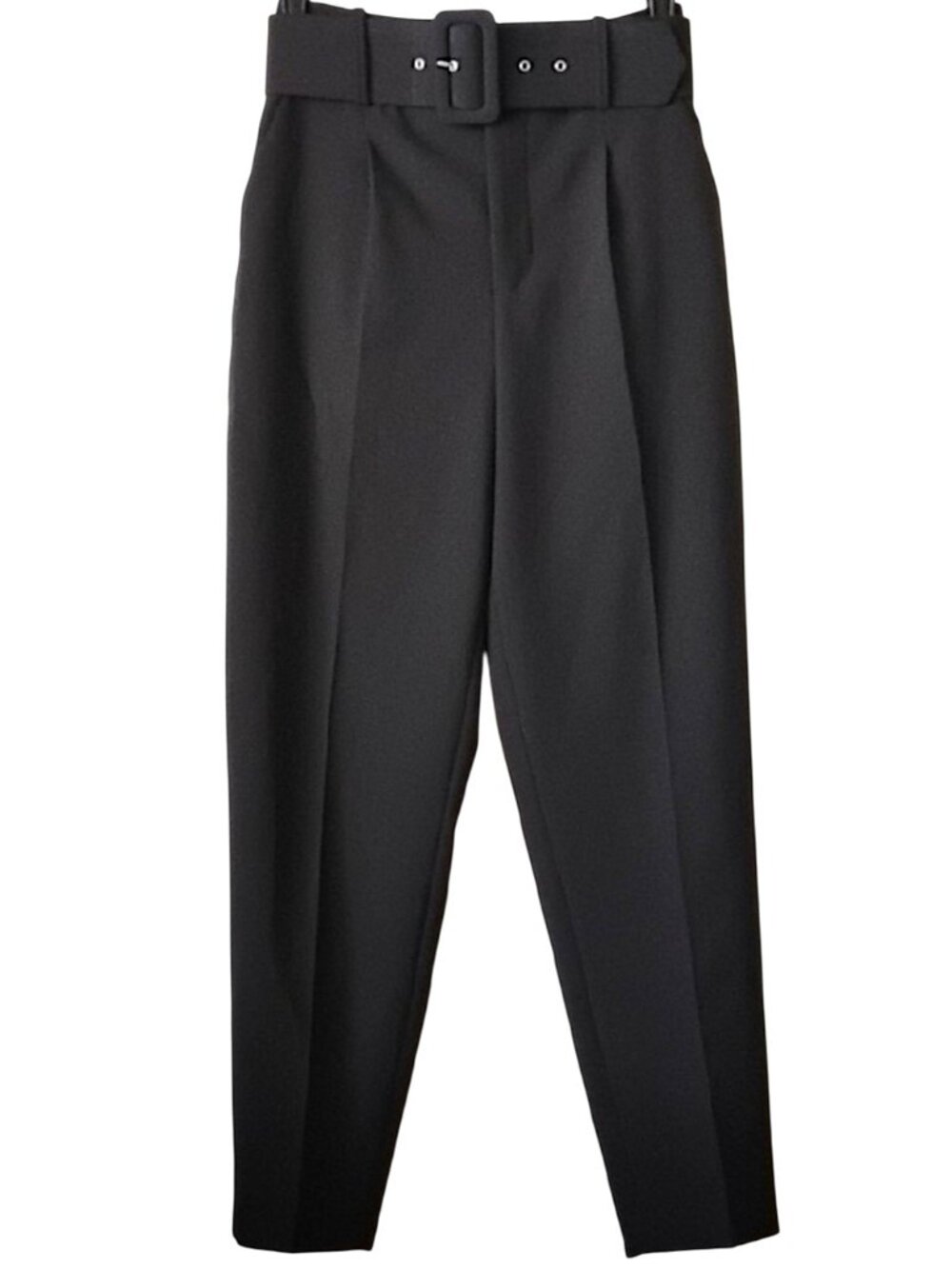 NWOT Zara High Waist Belted Trouser Pants S Black Pleated Ankle
